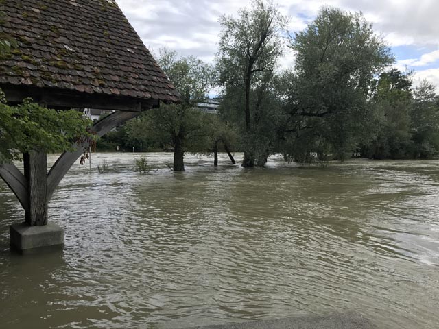 Blick auf den überschwemmten Startbereich in Rheinfelden/CH. Foto: zVg