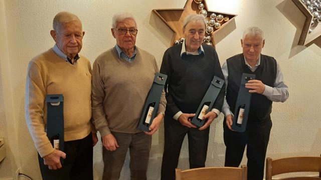 Die Geehrten der GV SRB-Veteranen Bezirk Laufenburg: Max Winter, Armin Weiss, Tony Müller und Marcel Erdin. Foto: zVg