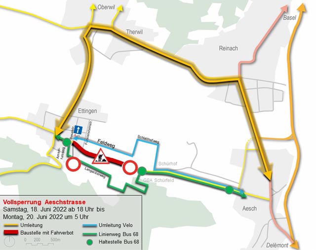 Skizze des Verkehrsregimes während den Belagsarbeiten. Foto: zVg