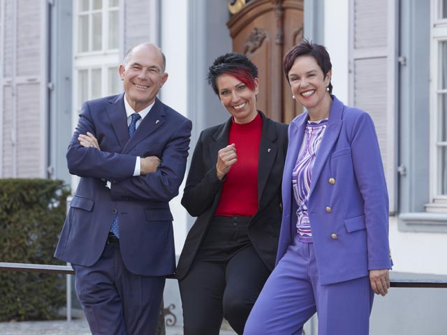 Drei bürgerliche Kanidaturen für den Baselbieter Regierungsrat (von links): Anton Lauber, Die MItte; Sandra Sollberger, SVP; Monica Gschwind, FDP: Foto: zVg