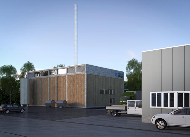 Visualisierung der neuen Holzheizzentrale im Weidenring in Aesch. Foto: zVg