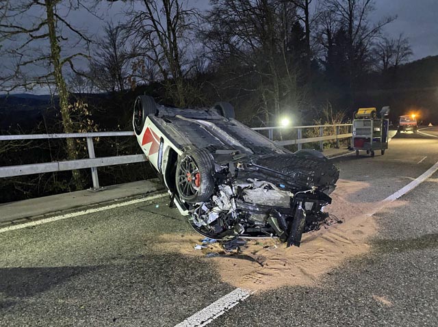 Der Personenwagenlenker verursachte auf der Challstrasse in Röschen BL einen Selbstunfall. Foto: Polizei BL