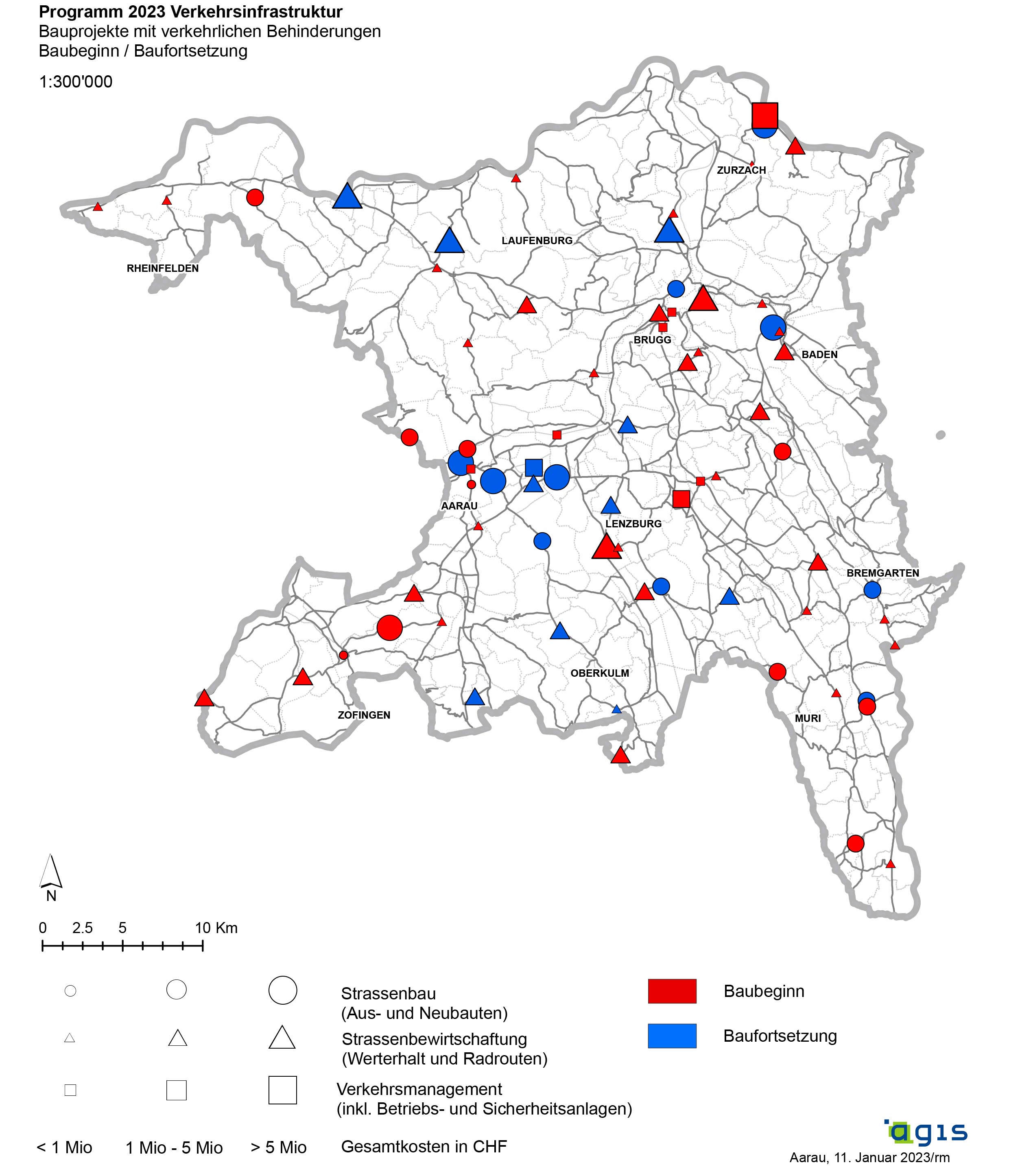 Übersichtskarte mit laufenden und neuen Projekten