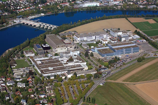 Drohnenbild des Novartis-Produktionsstandorts in Stein. Foto: zVg
