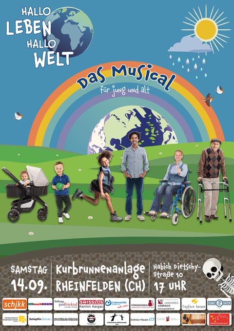Das farbenfrohe Plakat zum Musical «Hallo Leben, Hallo Welt». Bild: zVg