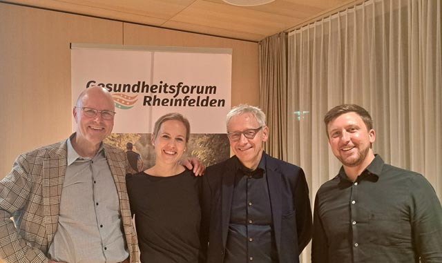 Die Referenten (von links): Titus Fischler, Lisa Kropf, Dr. Markus Jungo, T. Wehrle (Vertretung Reha). Foto: zVg