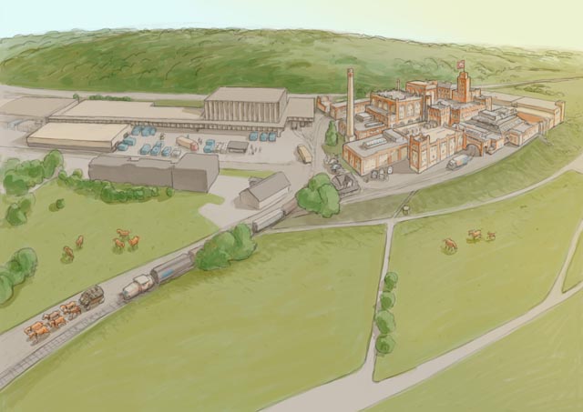 Geplant ist ein neues Gebäude im Anschluss an die bestehende Flaschenfüllerei.Foto: zVg