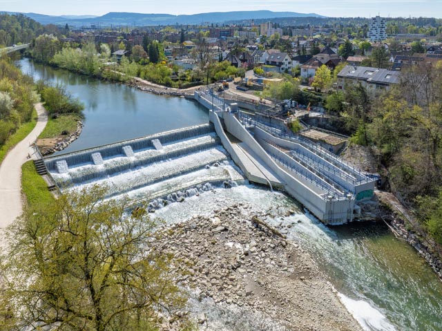 aniertes Birswehr bringt Verbesserung für FischeDas Kleinwasserkraftwerk Neuewelt mit der neuen Fischtreppe, die am 09.04.2025 in Betrieb genommen wurde. Foto: Simon Havlik