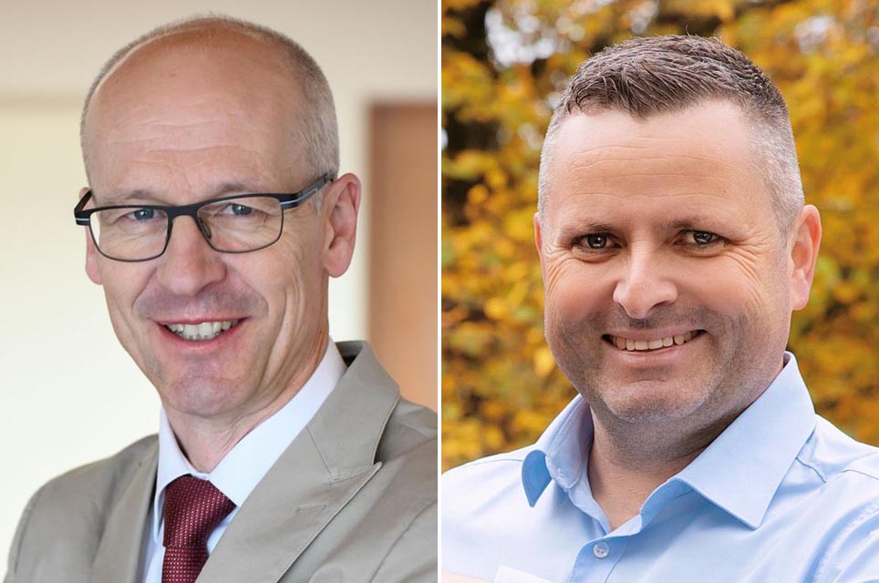 Links: Georges Dumont zum Hauptabteilungsleiter Betriebsmanagement ernannt. rechts: Remo Nützi zum Hauptabteilungsleiter Polizeitechnik ernannt. Fotos: zVg