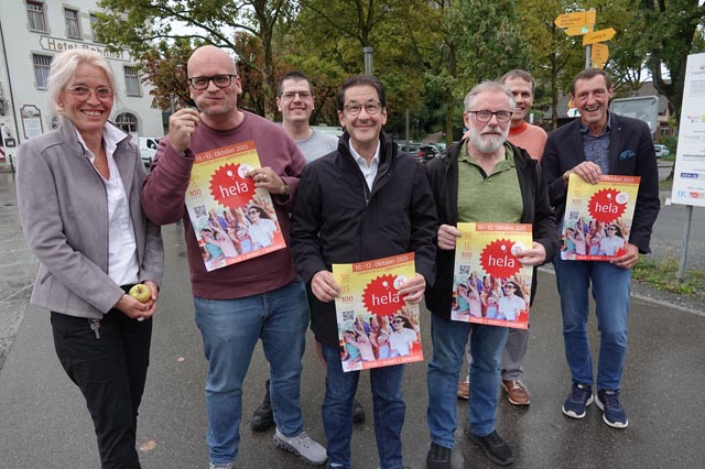 Freuen sich auf die Jubiläums-hela (von links): Monika Ebner-Oeschger, Raffael Blaser, Lukas Leuenberger, Patrick Bernhart, John Warpelin, Marc Fischer und Roland Kaufmann. Foto: Peter Schütz