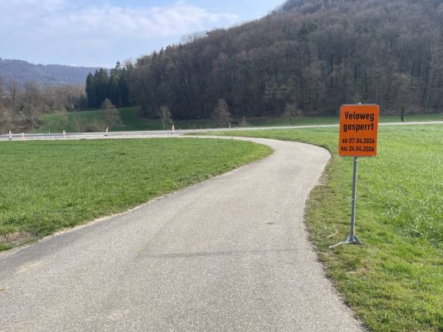 Velofahrer werden zwischen Frick und Ueken vorübergehend umgeleitet. Foto: zVg