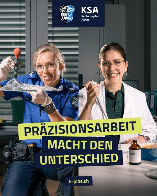 Das Kantonsspital Aarau (KSA) und die Kantonspolizei Aargau lancieren eine gemeinsame Kampagne für Berufe mit Sinn.